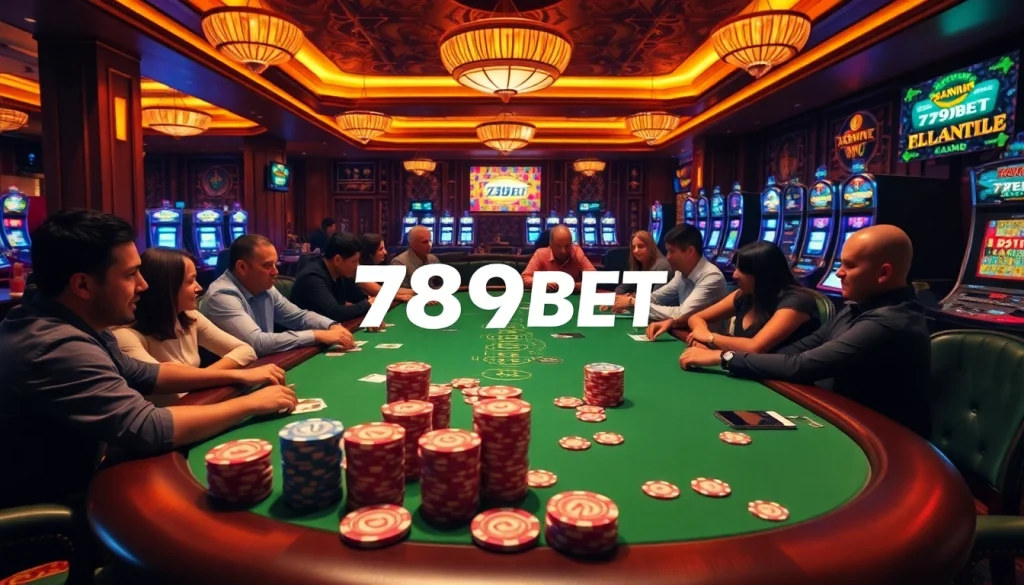 Experience thrilling moments with 789BET at an exciting poker table filled with vibrant casino action.