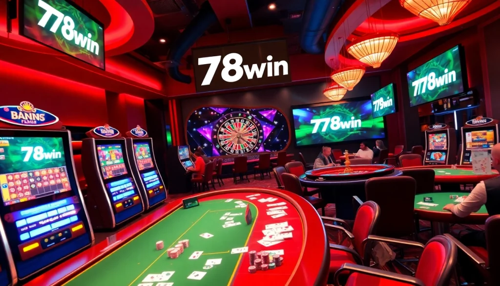Players engaging in thrilling games at 78win online casino tables, showcasing excitement and vibrant casino action.