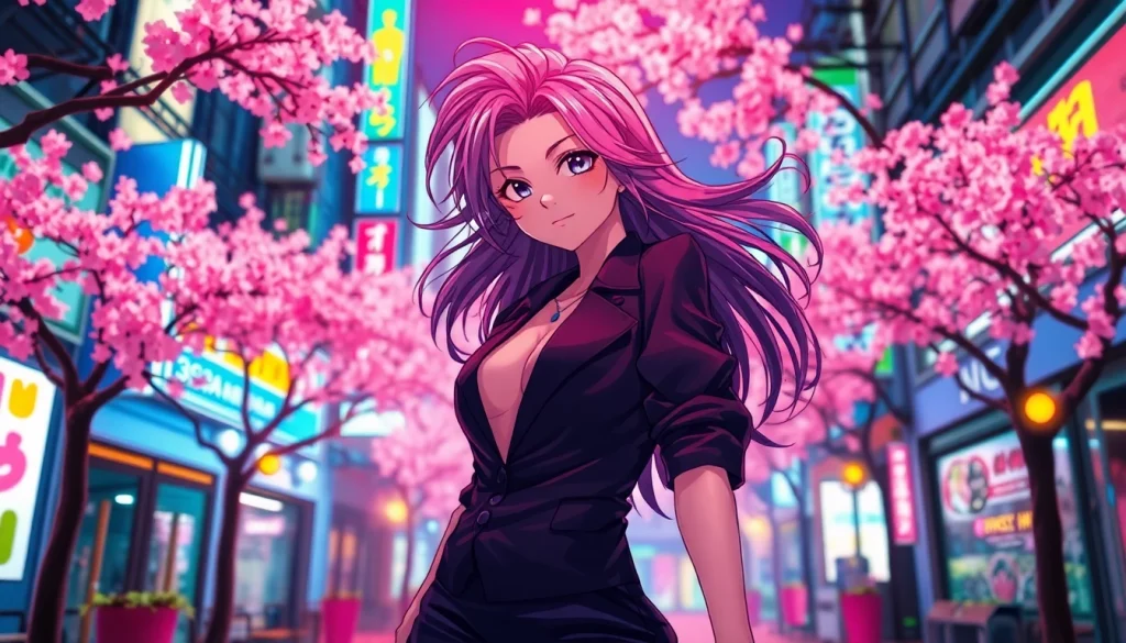 An artistic representation of anime sex featuring a stylish manga character in a vibrant setting.